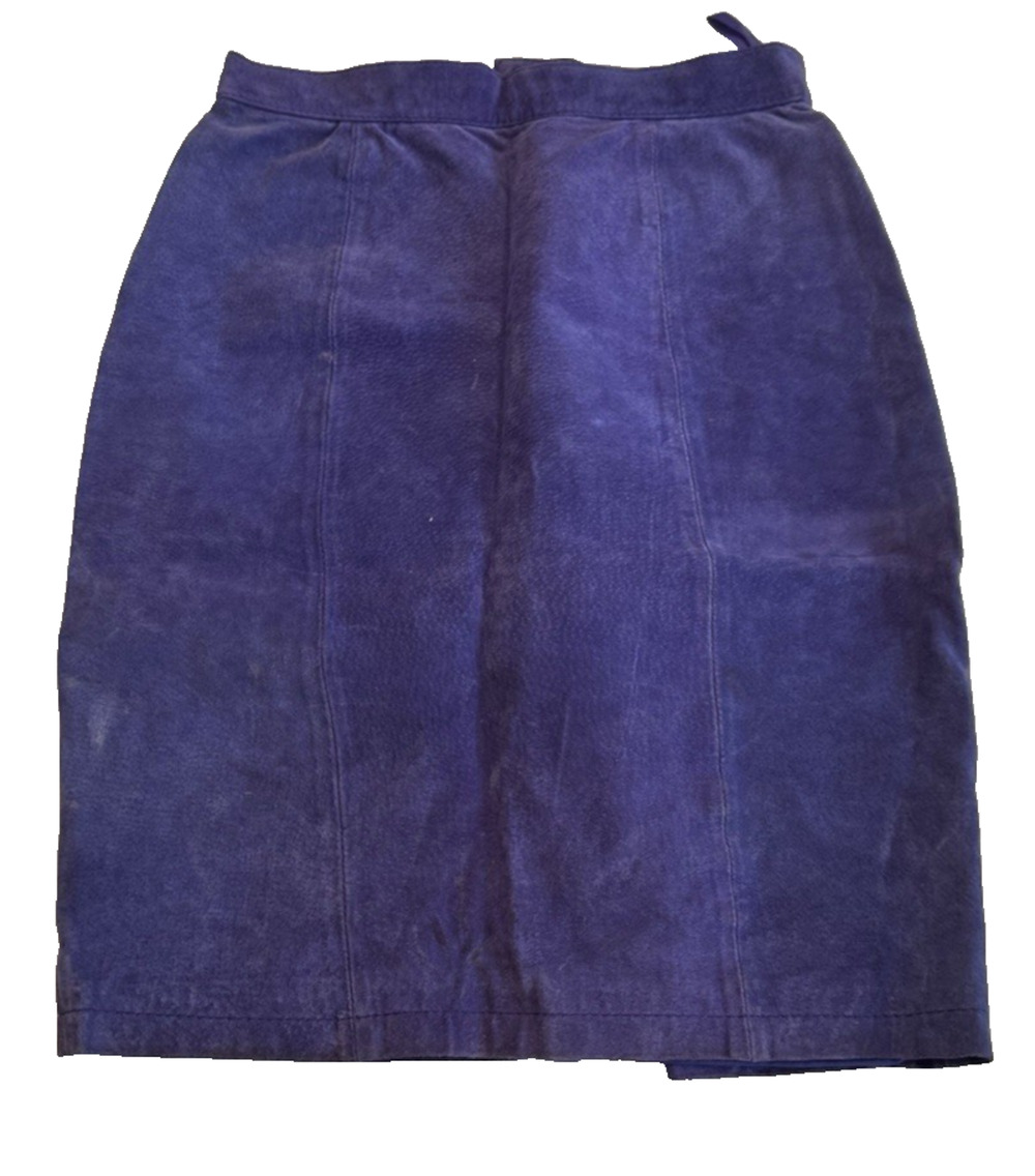 Vintage 80s Yucatan Bay Purple Suede Leather pencil Mini Skirt 4/6